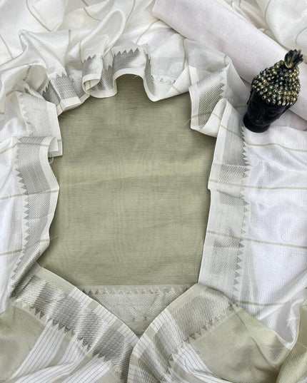 Mangalagiri Semi Pattu Dress Material with Zari Border – Pale pine Colour