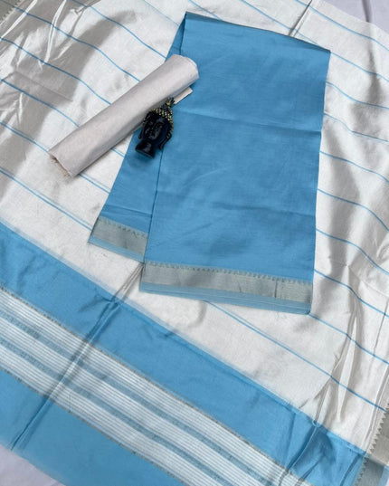Mangalagiri Semi Pattu Dress Material with Zari Border – Sky Blue Colour