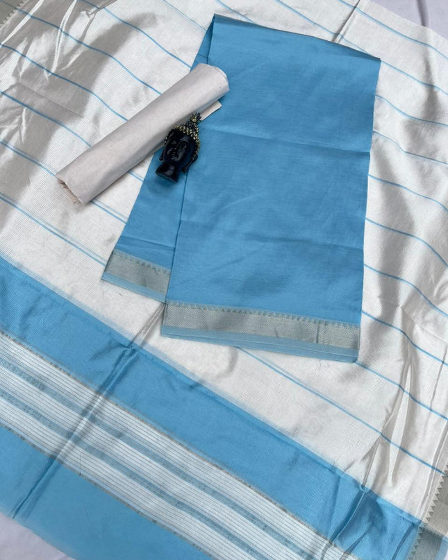 Mangalagiri Semi Pattu Dress Material with Zari Border – Sky Blue Colour