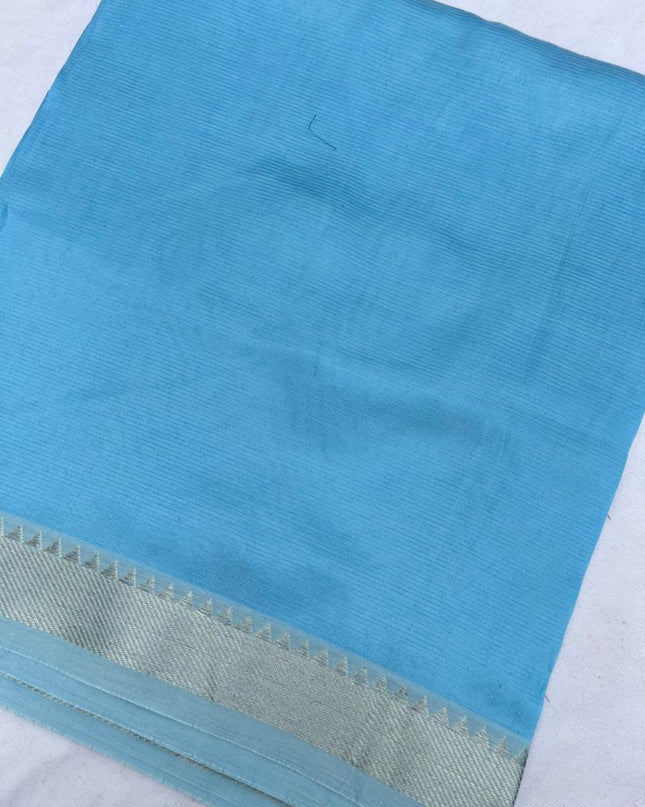 Mangalagiri Semi Pattu Dress Material with Zari Border – Sky Blue Colour