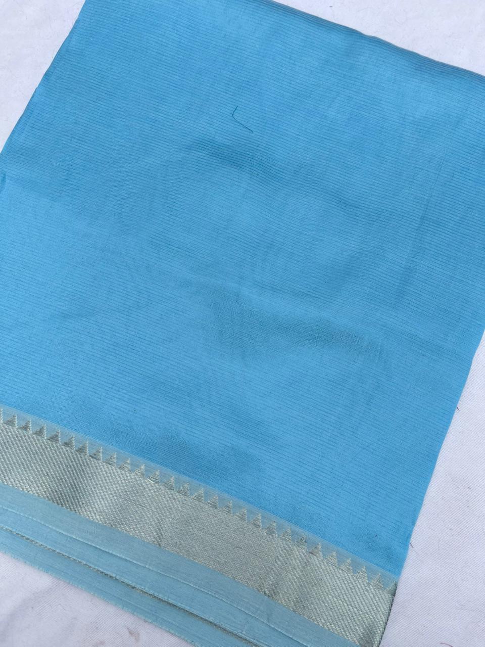 Mangalagiri Semi Pattu Dress Material with Zari Border – Sky Blue Colour