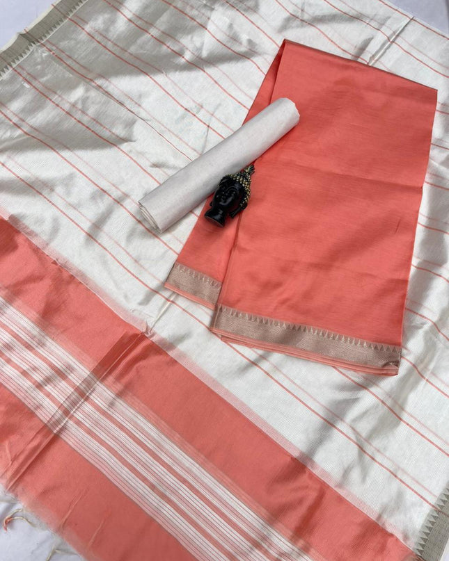 Mangalagiri Semi Pattu Dress Material with Zari Border – Orange Colour