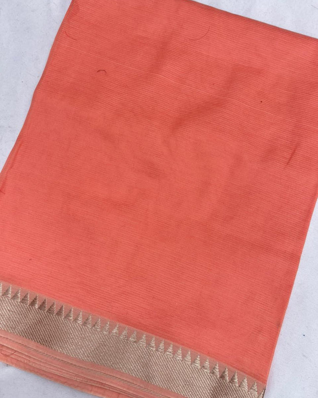 Mangalagiri Semi Pattu Dress Material with Zari Border – Orange Colour