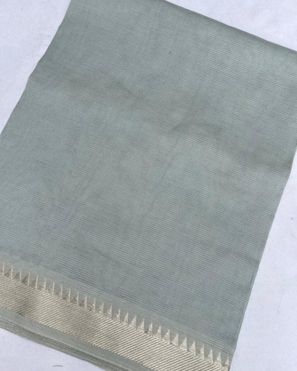 Mangalagiri Semi Pattu Dress Material with Zari Border – Gray Colour