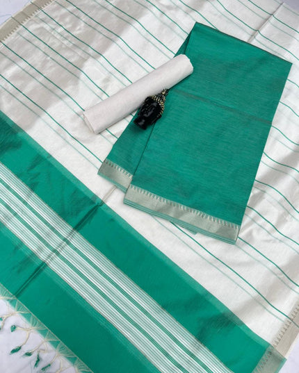 Mangalagiri Semi Pattu Dress Material with Zari Border – Light Sea Green Colour