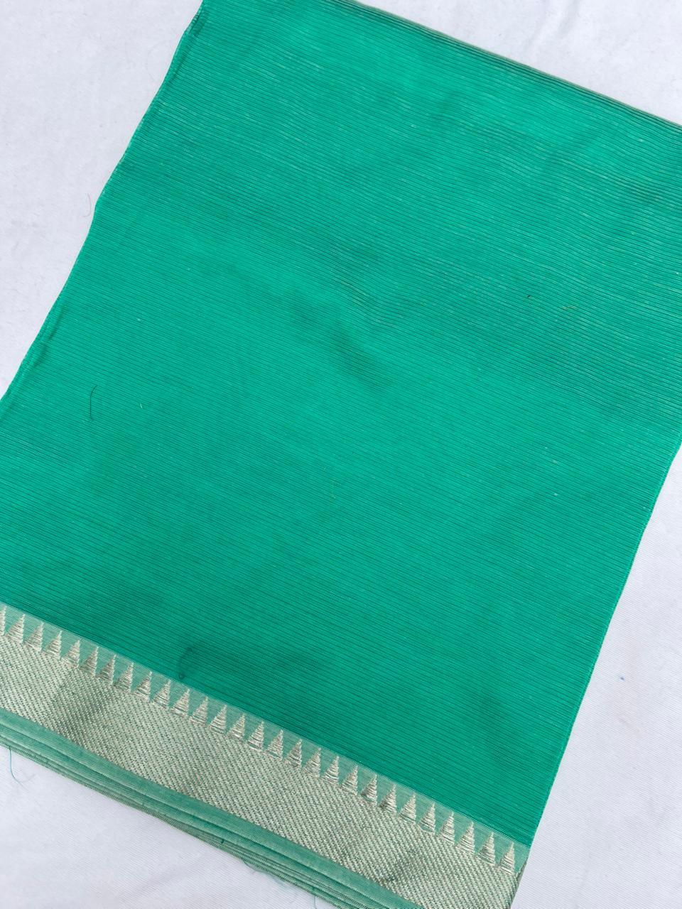 Mangalagiri Semi Pattu Dress Material with Zari Border – Light Sea Green Colour