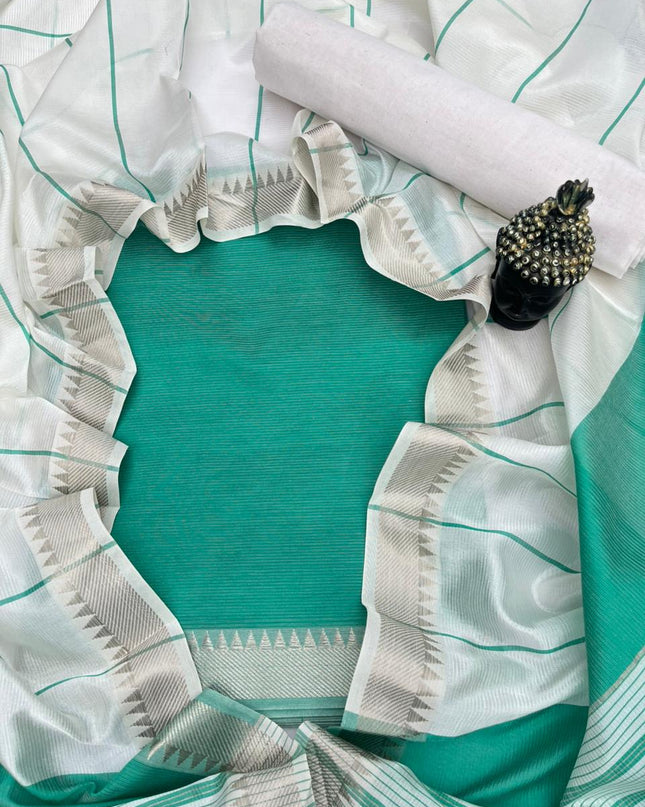 Mangalagiri Semi Pattu Dress Material with Zari Border – Light Sea Green Colour
