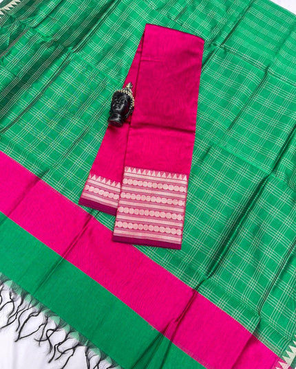 Mangalagiri Semi Pattu Dress Material with Zari Border – Pink Colour Top & Dupatta - 2pc set
