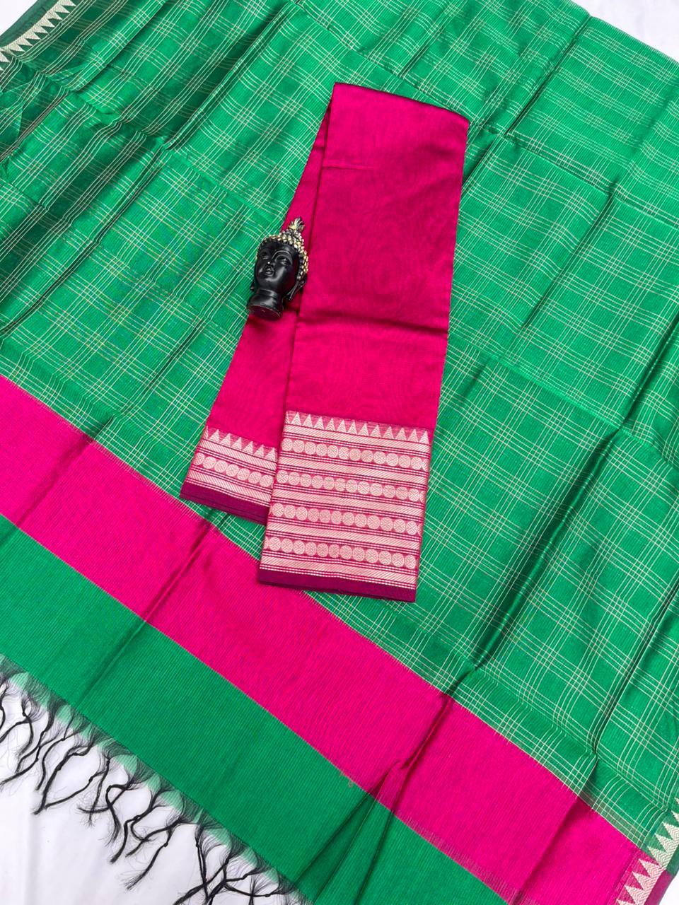 Mangalagiri Semi Pattu Dress Material with Zari Border – Pink Colour Top & Dupatta - 2pc set