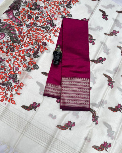 Mangalagiri Semi Pattu Dress Material with Zari Border – Pink Colour Top & Dupatta - 2pc set