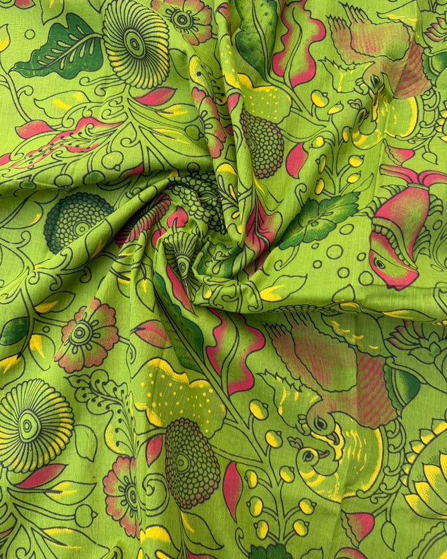 Soft Nagari Cotton Unstitched Dress Material | Daily Wear Yellow & Green 3pc Set
