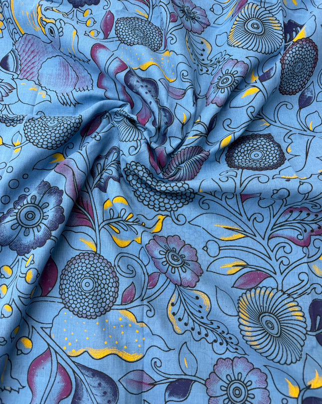 Soft Nagari Cotton Unstitched Dress Material | Daily Wear Yellow & Sky Blue 3pc Set