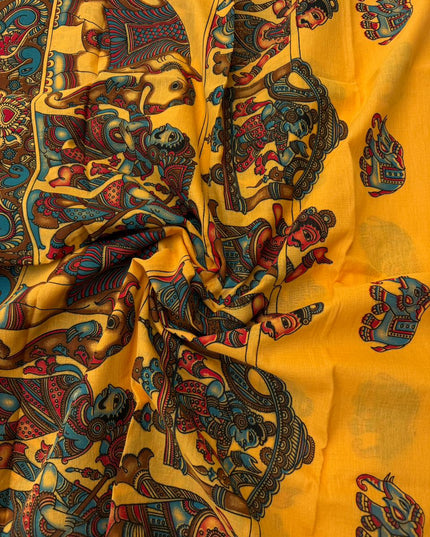 Soft Nagari Cotton Unstitched Dress Material | Daily Wear Yellow & Blue 3pc Set