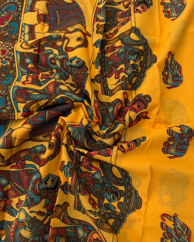 Soft Nagari Cotton Unstitched Dress Material | Daily Wear Yellow & Blue 3pc Set