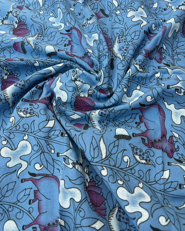 Soft Nagari Cotton Unstitched Dress Material | Daily Wear White & Blue 3pc Set