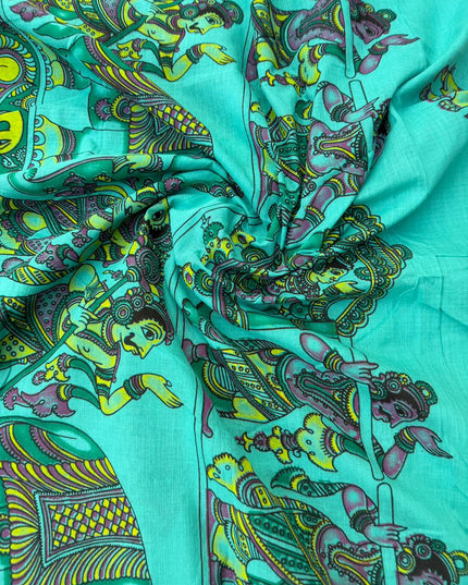 Soft Nagari Cotton Unstitched Dress Material | Daily Wear Yellow & Sea Green 3pc Set
