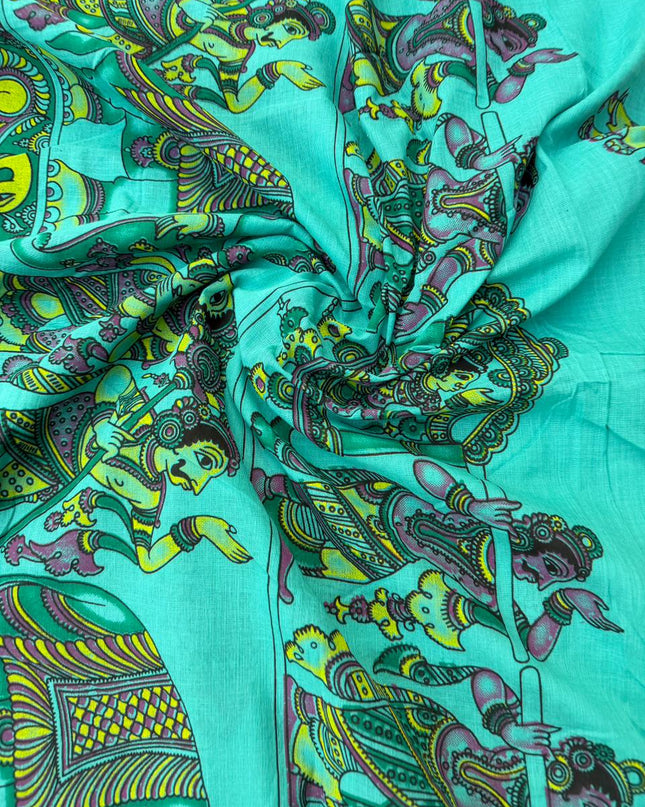 Soft Nagari Cotton Unstitched Dress Material | Daily Wear Yellow & Sea Green 3pc Set