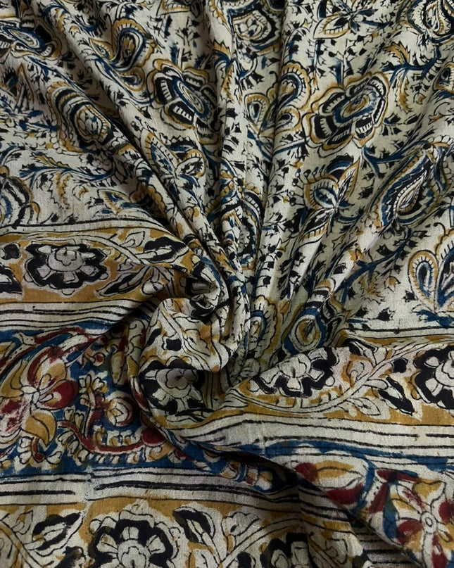 Traditional Kalamkari Unstitched 3PC Dress Material in Orange Colour | Cotton Ethnic Fabric