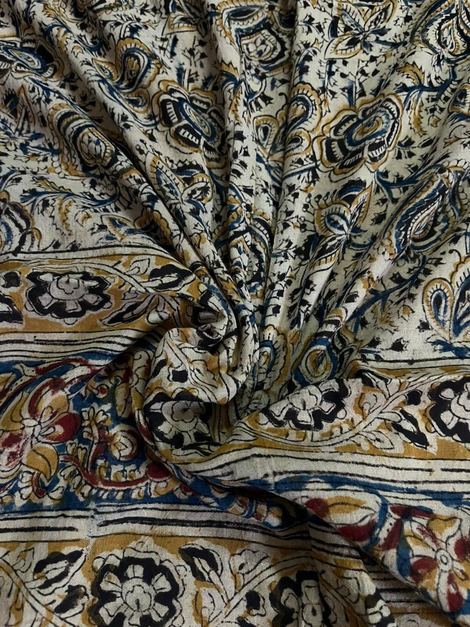 Traditional Kalamkari Unstitched 3PC Dress Material in Orange Colour | Cotton Ethnic Fabric