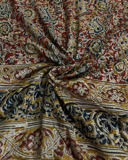 Traditional Kalamkari Unstitched 3PC Dress Material in Yellow Colour | Cotton Ethnic Fabric