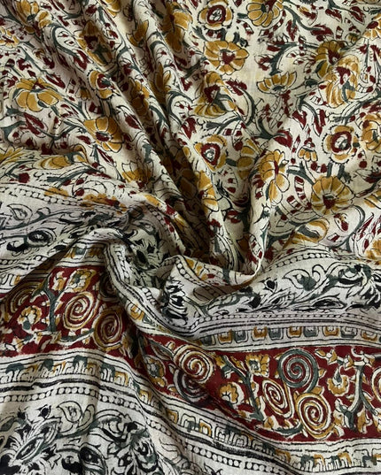 Traditional Kalamkari Unstitched 3PC Dress Material in Maroon Colour | Cotton Ethnic Fabric