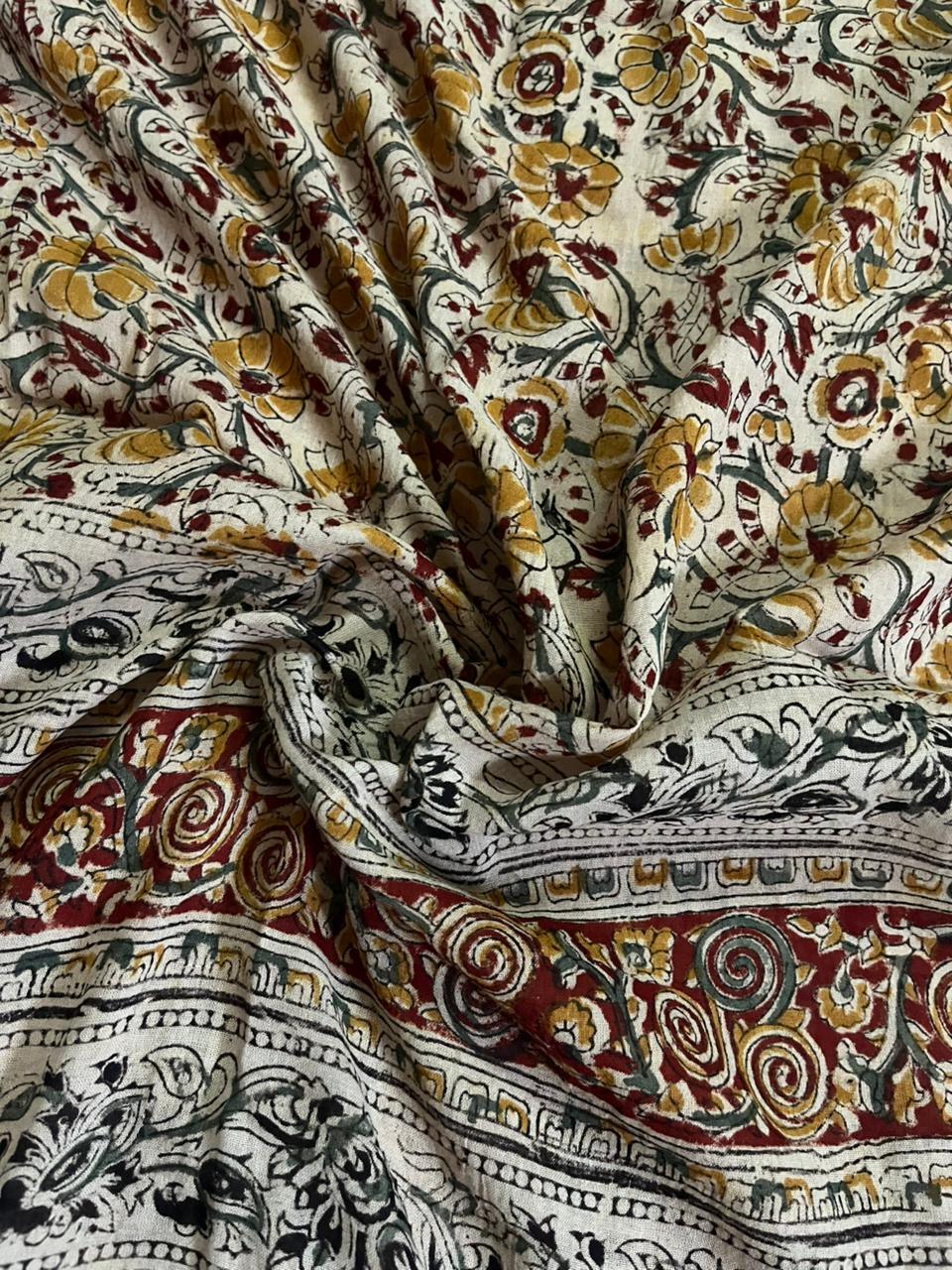 Traditional Kalamkari Unstitched 3PC Dress Material in Maroon Colour | Cotton Ethnic Fabric