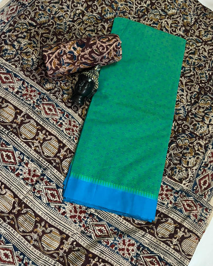Traditional Kalamkari Unstitched 3PC Dress Material in Green Colour | Cotton Ethnic Fabric
