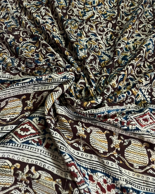 Traditional Kalamkari Unstitched 3PC Dress Material in Green Colour | Cotton Ethnic Fabric