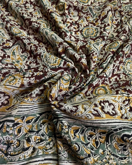 Traditional Kalamkari Unstitched 3PC Dress Material in Yellow Colour | Cotton Ethnic Fabric