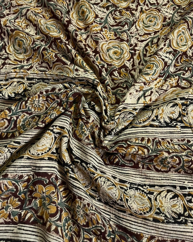 Traditional Kalamkari Unstitched 3PC Dress Material in Pesara Green Colour | Cotton Ethnic Fabric