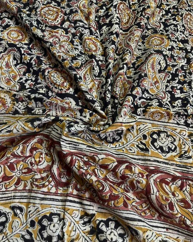 Traditional Kalamkari Unstitched 3PC Dress Material in Orange Colour | Cotton Ethnic Fabric