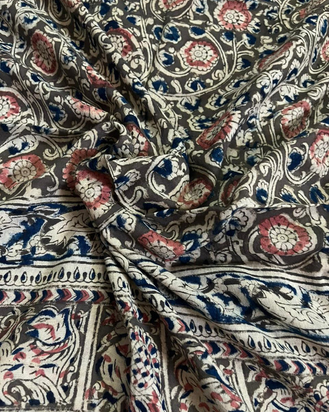 Traditional Kalamkari Unstitched 3PC Dress Material in Deep Pink Colour | Cotton Ethnic Fabric