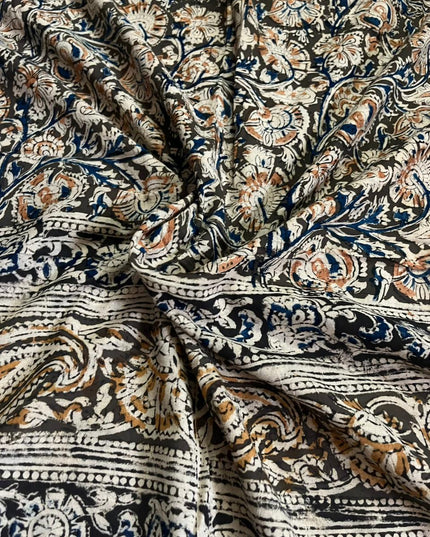 Traditional Kalamkari Unstitched 3PC Dress Material in Yellow Orange Colour | Cotton Ethnic Fabric