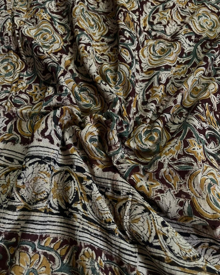 Traditional Kalamkari Unstitched 3PC Dress Material in Green Colour | Cotton Ethnic Fabric