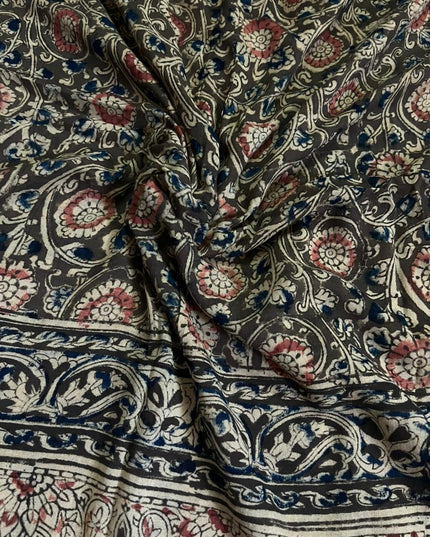 Traditional Kalamkari Unstitched 3PC Dress Material in Orange Colour | Cotton Ethnic Fabric