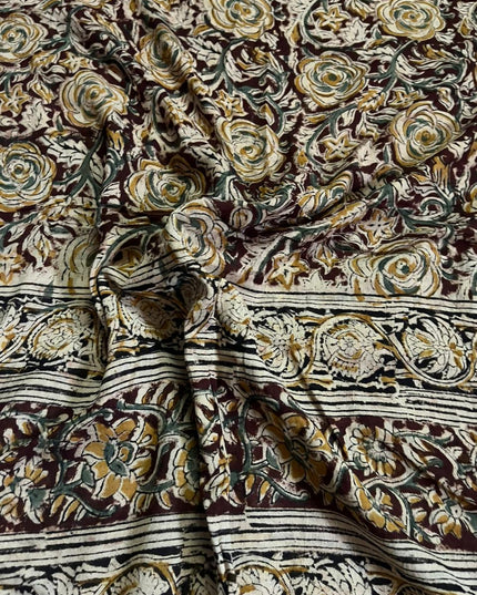 Traditional Kalamkari Unstitched 3PC Dress Material in Pista Green Colour | Cotton Ethnic Fabric