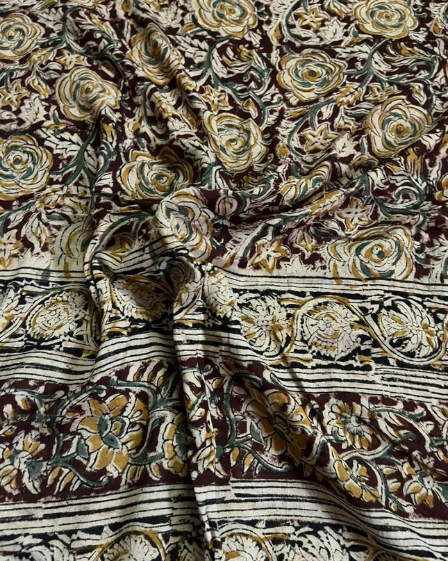 Traditional Kalamkari Unstitched 3PC Dress Material in Pista Green Colour | Cotton Ethnic Fabric