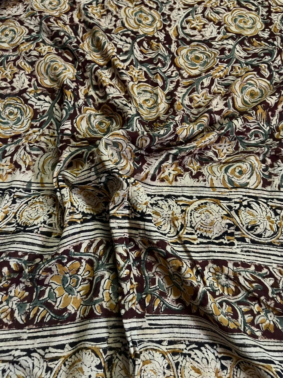 Traditional Kalamkari Unstitched 3PC Dress Material in Pista Green Colour | Cotton Ethnic Fabric