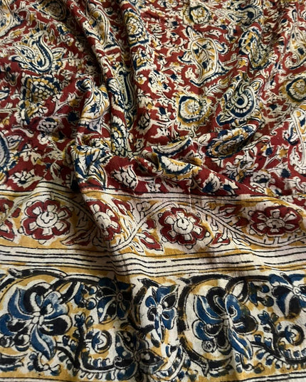 Traditional Kalamkari Unstitched 3PC Dress Material in Pinkish Yellow Colour | Cotton Ethnic Fabric