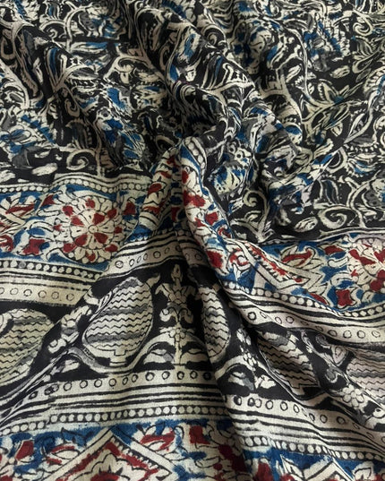 Traditional Kalamkari Unstitched 3PC Dress Material in Pista Green Colour | Cotton Ethnic Fabric