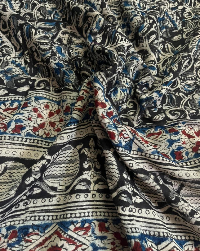 Traditional Kalamkari Unstitched 3PC Dress Material in Pista Green Colour | Cotton Ethnic Fabric