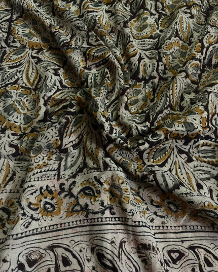 Traditional Kalamkari Unstitched 3PC Dress Material in Yellow Colour | Cotton Ethnic Fabric