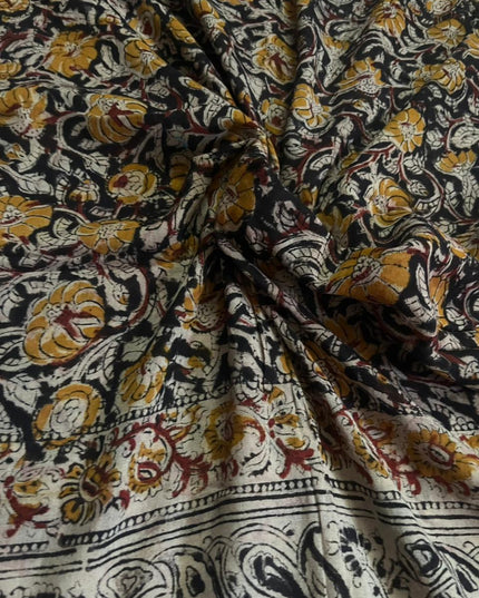 Traditional Kalamkari Unstitched 3PC Dress Material in Dark Red Colour | Cotton Ethnic Fabric