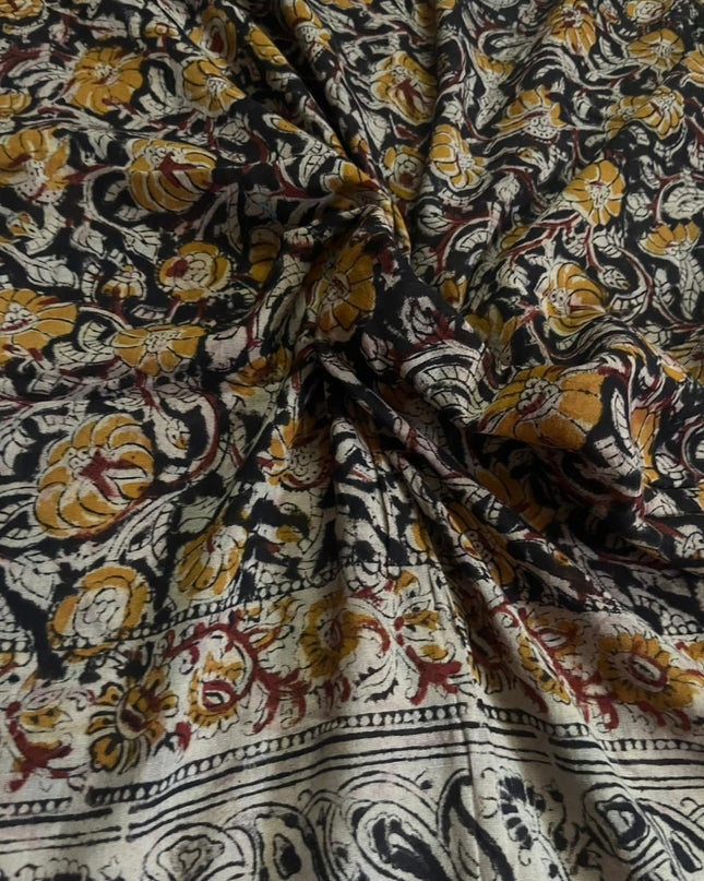 Traditional Kalamkari Unstitched 3PC Dress Material in Dark Red Colour | Cotton Ethnic Fabric
