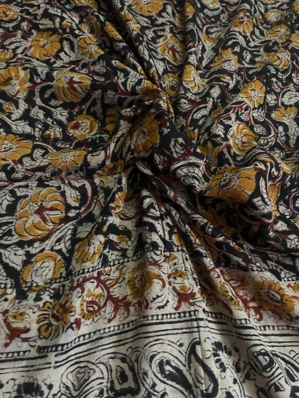 Traditional Kalamkari Unstitched 3PC Dress Material in Dark Red Colour | Cotton Ethnic Fabric