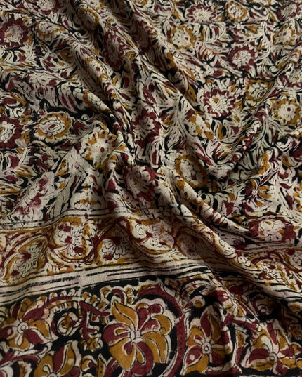 Traditional Kalamkari Unstitched 3PC Dress Material in Maroon Colour | Cotton Ethnic Fabric