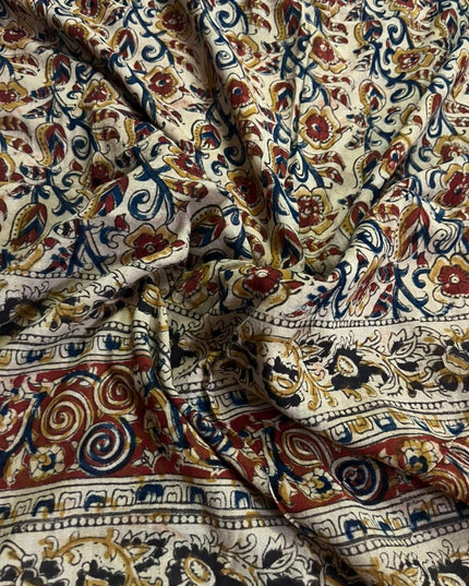 Traditional Kalamkari Unstitched 3PC Dress Material in Purple Colour | Cotton Ethnic Fabric