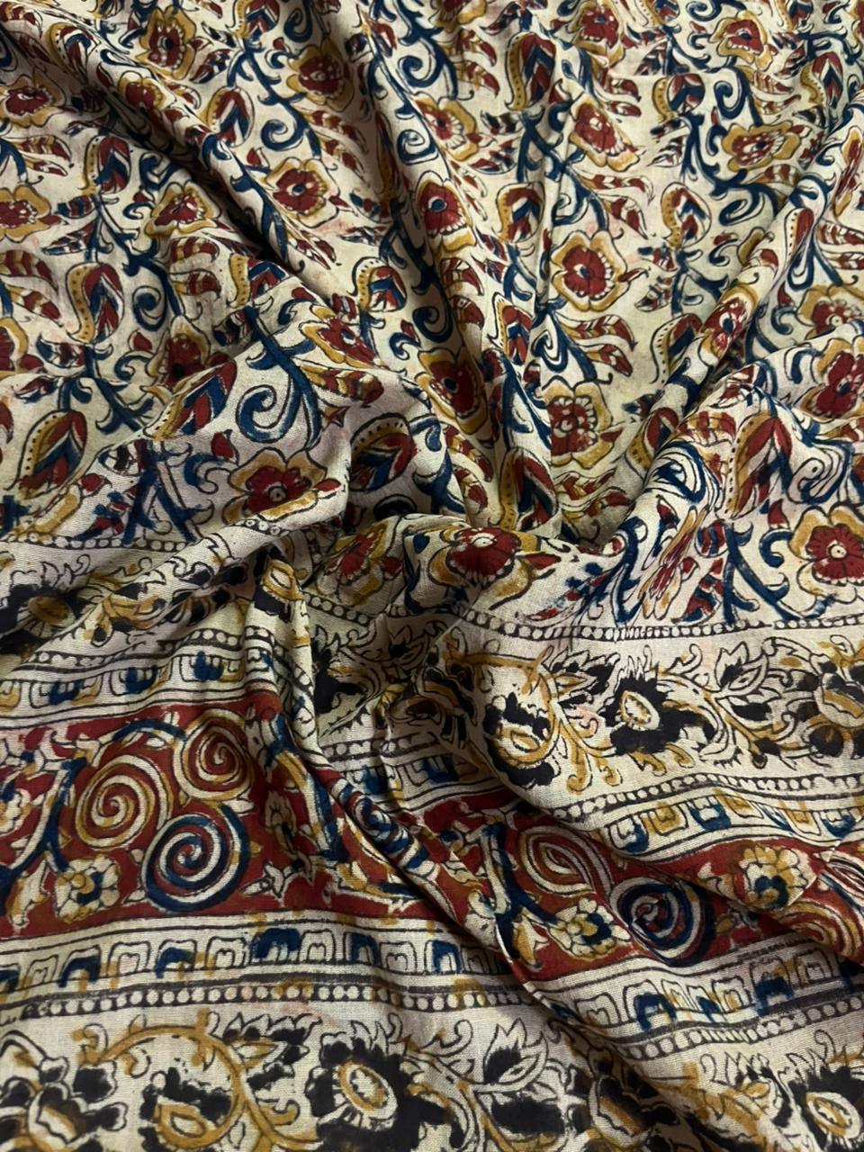 Traditional Kalamkari Unstitched 3PC Dress Material in Purple Colour | Cotton Ethnic Fabric