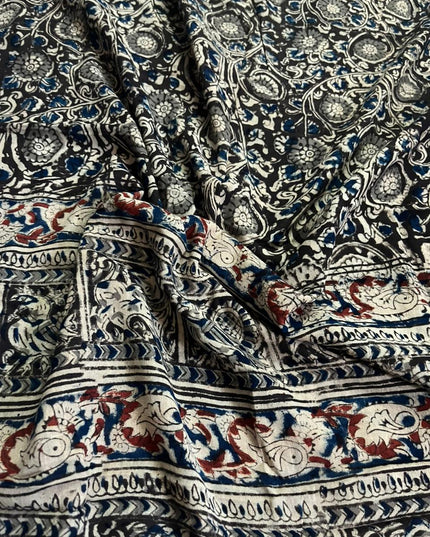 Traditional Kalamkari Unstitched 3PC Dress Material in Sea Green Colour | Cotton Ethnic Fabric