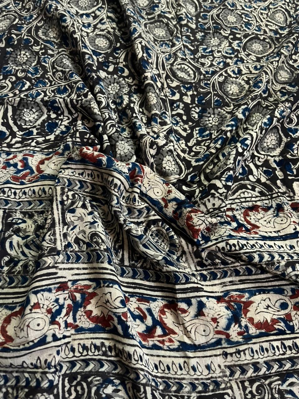 Traditional Kalamkari Unstitched 3PC Dress Material in Sea Green Colour | Cotton Ethnic Fabric